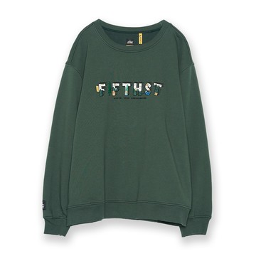 5th STREET｜山形｜中性｜山景刺繡長袖T恤｜橄欖綠