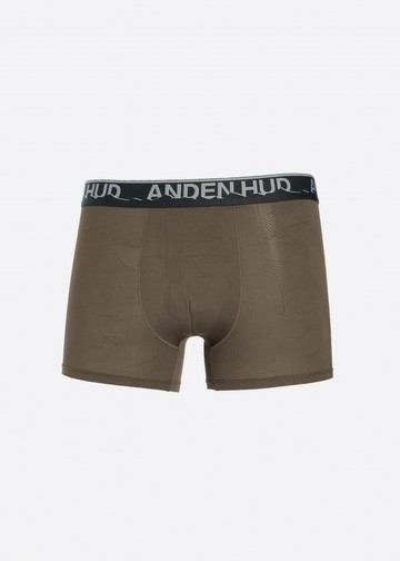 男款_吸濕排汗機能系列．緹花短版平口內褲(柚木咖-藍山形緊帶)