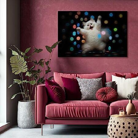 artgeist Acoustic Canvas Wall AI Art Print Cat 35x24 in 1pcs Picture with Acoustic Foam Sound Print Artwork Room Acoustics Soundproofing Dancing Cat