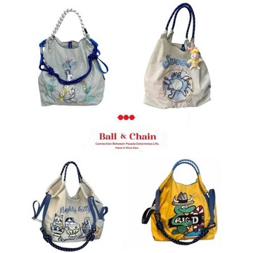 ball chain高圓圓同款日系小眾刺繡手提單肩斜挎托特包環保購物袋