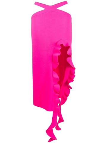 David Koma - cross-waist ruffled midi skirt - women - Acetate/Elastane/Polyamide/Polyester/Wool - 8 - Pink