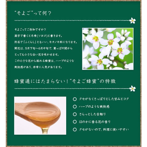 国産そよご蜂蜜300g 蜂蜜専門店 かの蜂 生はちみつ 非常食 100％純粋 健康食品