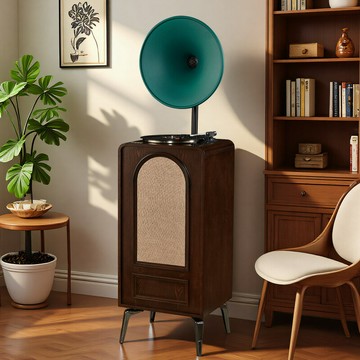 新款法式中古留聲機電唱機現代輕奢藍牙實木音響黑膠一體唱片機【Snowbelle優選】