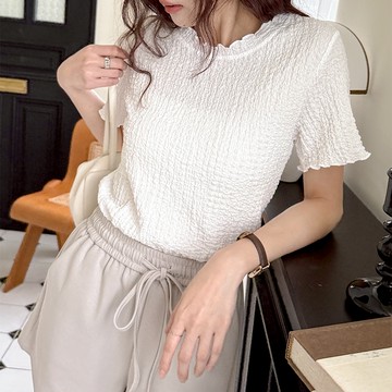 【HARPER】泡泡紋捲邊上衣 | 現貨 短袖上衣 內搭【CLD73933J】