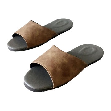 i Slippers 風格系列麂皮紋皮質室內拖鞋 台灣製造 耐用橡膠鞋底  L(25~26cm)  咖色  1雙