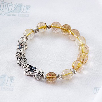 招財納福貔貅黃髮晶手鍊(男款)、(含開光)招偏財運、事業興榮