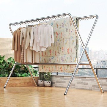 鋼管晾衣架折疊落地家用陽臺掛衣服室外戶外防風雙桿曬被子晾衣桿