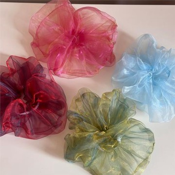 韓系網紗大腸發圈女夢境復古彩色頭繩大號扎發大腸圈發繩新款發飾