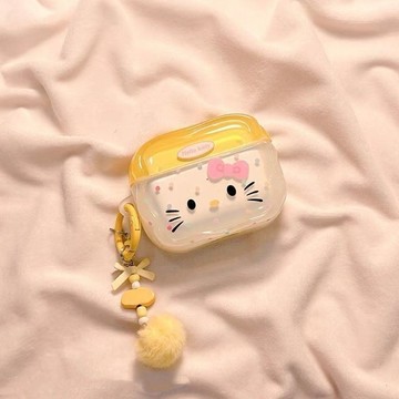 【臺灣出貨】奶黃色萌系可愛Kitty適用蘋果airpods4代保護套2代3代pro耳機殼