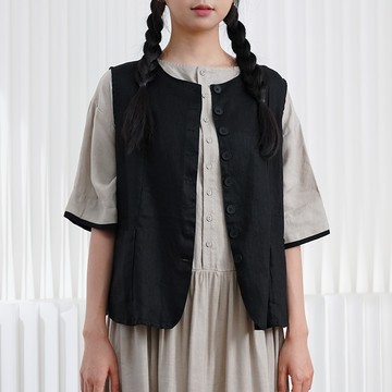 復古百搭叠穿開扣馬甲121644C