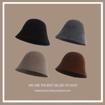 毛呢盆帽漁夫帽子 日系純色羊毛混紡針織水桶帽媽媽漁夫帽女秋冬韓版潮休閑百搭盆帽