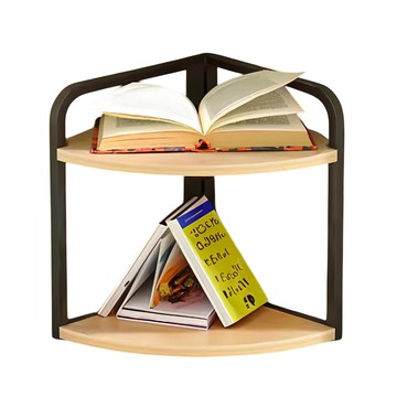 德利生活 角落置物圓角二層架 木板款  29cm x 29cm  黑架 + 淺胡桃  1個