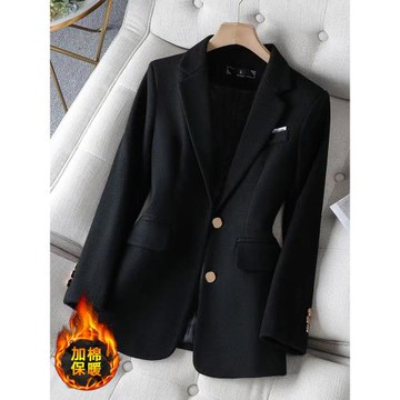 黑色夾棉西裝外套女秋冬氣質小個子休閑上衣高級感加厚保暖小西服