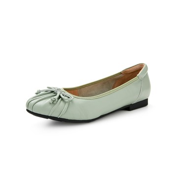 零碼出清★GREENPINE皺折羊皮蝴蝶結芭蕾舞平底鞋 蒂芬妮綠色 (00312553)