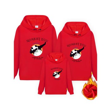 不一樣的親子裝秋冬款一家三口四口連帽加絨衛衣卡通熊貓洋氣新款