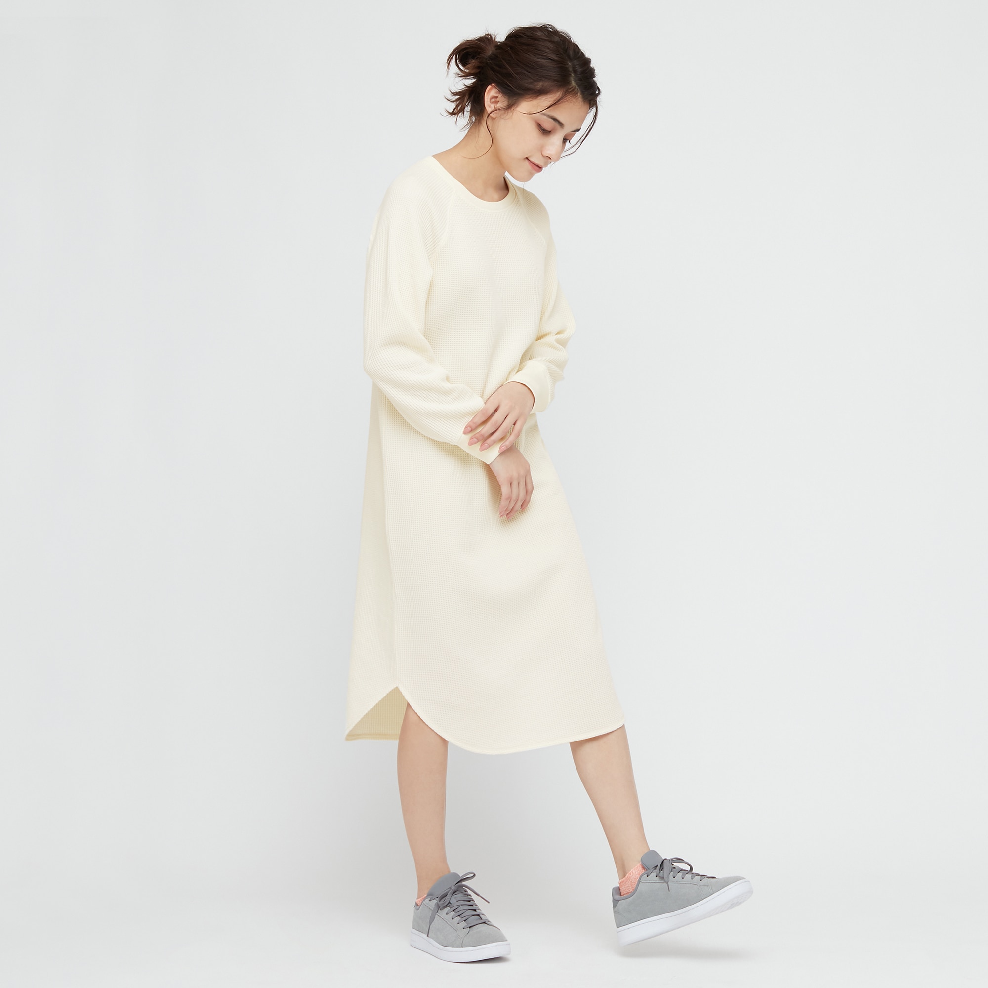 ワッフルクルーネックワンピース 長袖 通販 Lineポイント最大get Lineショッピング