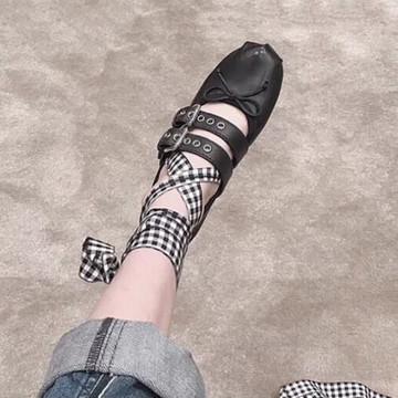 宋軼同款平底芭蕾舞鞋蝴蝶結復古瑪麗珍綁帶秋鞋配裙子氣質單鞋女