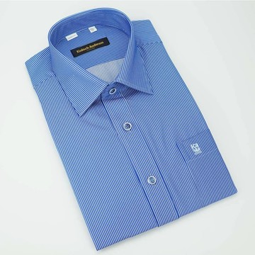 【金安德森】黑繞領藍白條紋吸排窄版短袖襯衫