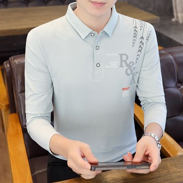 高檔春秋男士長袖POLO衫純棉T恤男翻領青年韓版時尚打底衫秋衣潮男裝