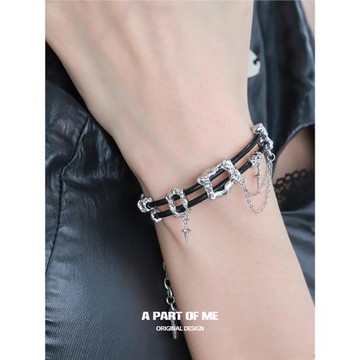 暗物質系列原創皮革手鏈小眾暗黑肌理感星芒高級冷淡風男女