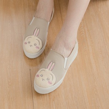 吉伊卡哇 兔兔烏薩奇萌臉厚底懶人鞋不彎腰鞋-奶茶