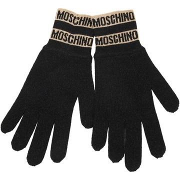 MOSCHINO 金蔥字母條紋混紡薄針織手套(黑色)