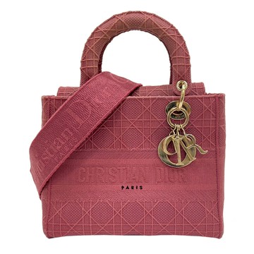 【二手名牌BRAND OFF】Dior 迪奧 【再降價】 粉色 布料 藤格紋 Lady-Dior D-Lite MM 手提包 金扣 M05650REY