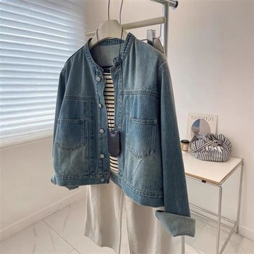 【米蘭精品】牛仔外套丹寧夾克-港風復古圓領工裝女外套74km59