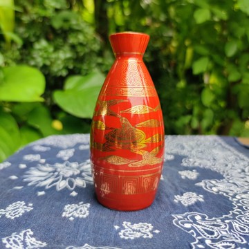復古日本九谷燒古董清酒瓶紅 Tokkuri Phoenix
