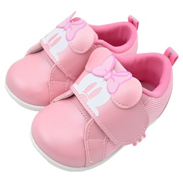 Disney 迪士尼 兒童款 裁片造型休閒鞋 立體造型耳朵 異材質拼接鞋面 寬版魔鬼氈  135mm  米妮 粉紅色