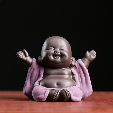 大肚彌勒佛茶寵小擺件 精品家居招財紫砂可養花盆辦公桌小裝飾品