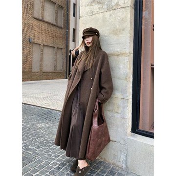 中長款雙面羊毛大衣女2025冬季高級感韓系寬松廓形毛呢外套小個子