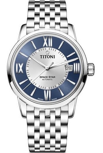 TITONI 梅花錶 天星系列 SPACE_STAR 經典機械腕錶(83538S-580)-40mm-藍銀面鋼帶【刷卡回饋 分期0利率】【APP下單點數13倍送】