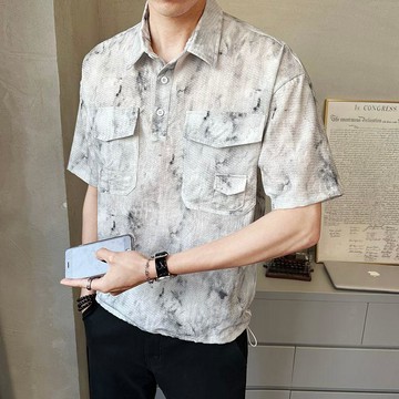 軟綿不扎膚！高級新款短袖男士襯衣夏季時尚潮牌半袖薄款寬鬆休閒潮流襯衫 短袖襯衣 寬鬆 時髦 男生上衣 翻領T恤 夏季上衣