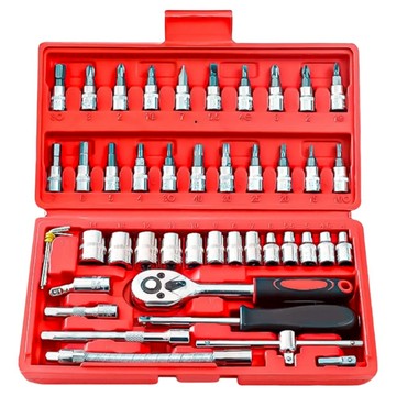 Shan Da 套筒扳手組 1/4套筒 汽機車適用  46件工具 + 工具箱 22.5cm x 11.5 x 4cm  1盒