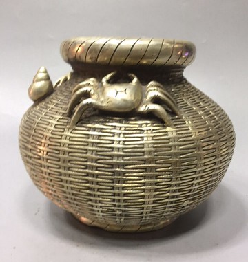 開光純銅螃蟹魚簍聚寶盆橫財將軍聚寶罐八方來財家居工藝品擺件