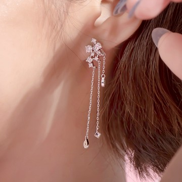小奢華多層次水鑽鍊925銀針耳環-A10319