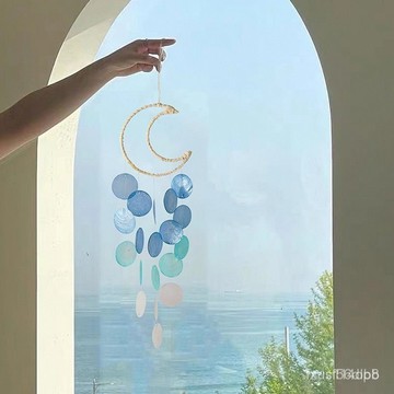 🔥桃園有貨🔥北歐ins月亮貝殻風鈴捕夢網風鈴臥室陽臺棉繩裝飾掛件空中吊飾 MLS2 D07N