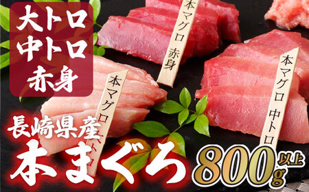 長崎県産本まぐろ三種セット（大トロ･中トロ･赤身） 計800g以上 ギフト のし 贈答品 お歳暮 お中元 刺身 海鮮 海鮮丼 マグロ