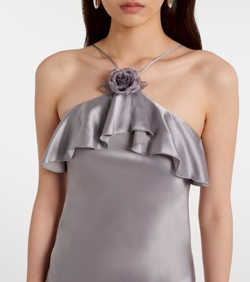 Rodarte Floral-appliqué silk charmeuse slip dress
