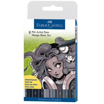 【FABER-CASTELL】輝柏 PITT 漫畫用藝術筆(軟毛筆頭)細芯 冷灰+S.M 8支入 / 盒 167107【APP滿額下單10%點數(單一帳號最高5000點)】1/31止