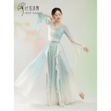 葉落清舞古典舞漸變花瓣褲裙飄逸仙氣舞蹈服中國舞漸變網紗練功服