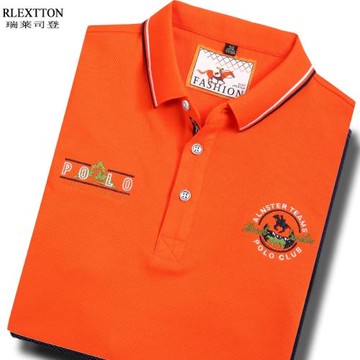 2025夏季短袖T恤男士翻領T橙色橘色POLO衫高檔夏裝刺繡純棉上衣潮
