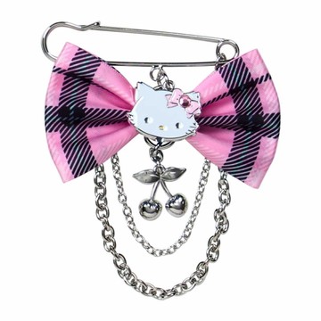 asdfkitty*Charmmykitty 甜蜜搖滾格紋 蝴蝶結造型別針 胸針-日本正版