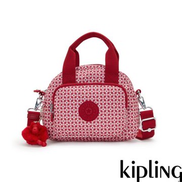 Kipling (網路獨家款)紅白幾何印花輕巧手提斜背兩用包-DEFEA MINI