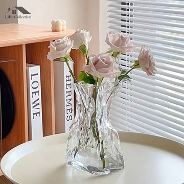 收藏生活【台灣現貨】法式摺紙花瓶 皺摺花瓶花插 造型花瓶 透明花瓶 插花瓶 玻璃擺件 桌面裝飾 乾燥花花瓶