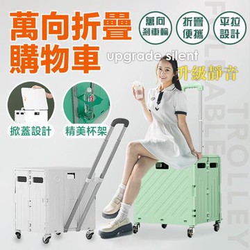 DaoDi四輪萬向折疊購物車75L-2入組升級可平拉杯架款收納車(手推車 買菜車 菜籃車 收納箱 摺疊購物車 露營車)