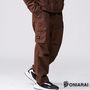 鬼洗 BLUE WAY – 打褶反光線條防潑水衝鋒工裝褲(咖啡)