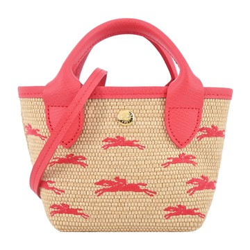 LONGCHAMP LE PANIER PLIAGE系列編織奔馬兩用包(迷你/草莓紅)
