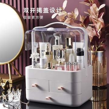 化妝收納盒防灰塵大容量網紅桌面口紅護膚品整理柜梳妝臺化妝刷筒